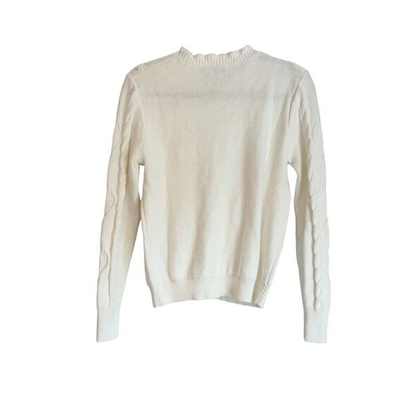 J. Crew Cable-Knit Hearts Crewneck Pullover Sweater Long Sleeve Ivory Small NWT - Picture 7 of 12
